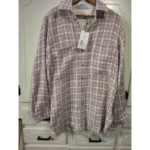 IRO paris Georgia Shirt Jacket Shackwt Tweed Pink Women's Size NWT Small
